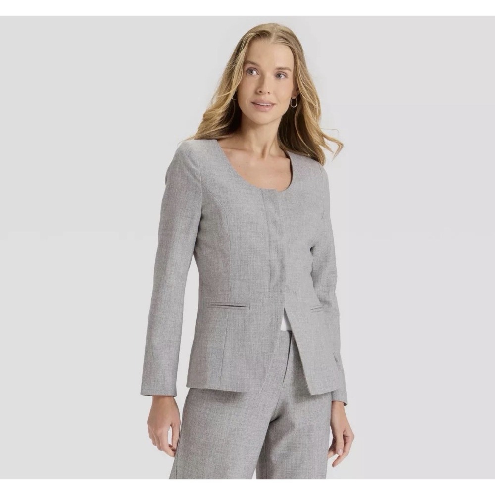 NWT Women Collarless Heather Gray Blazer - A New Day NEW Size Medium